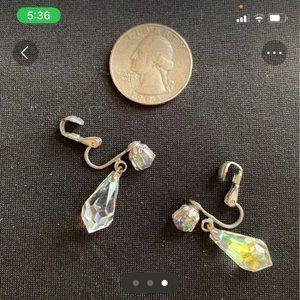 Vintage rock Crystal clip earrings aurora borealis
